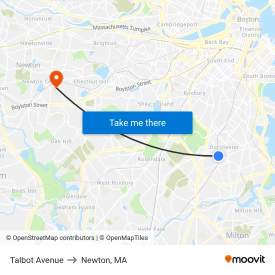Talbot Avenue to Newton, MA map