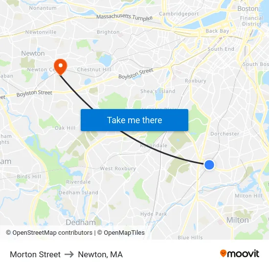 Morton Street to Newton, MA map
