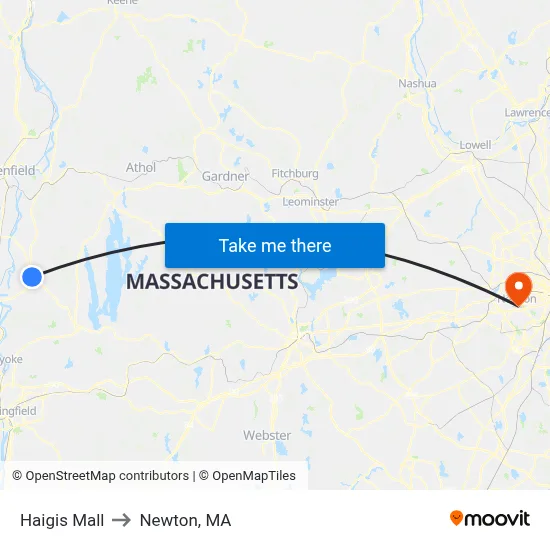 Haigis Mall to Newton, MA map