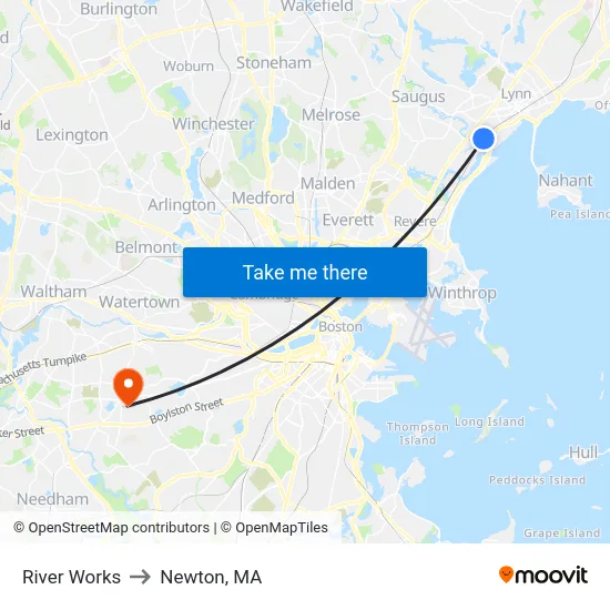 River Works to Newton, MA map