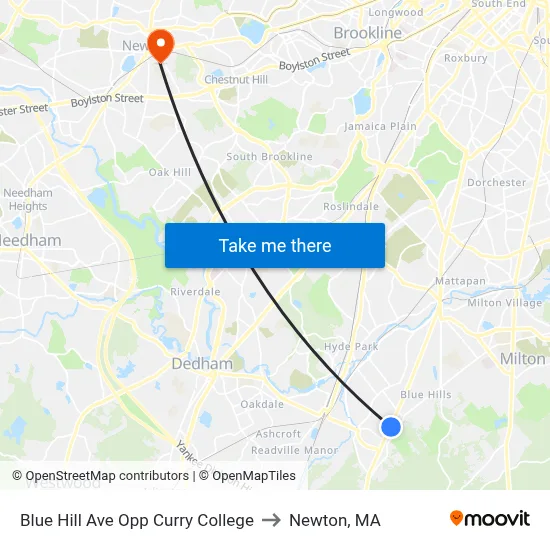 Blue Hill Ave Opp Curry College to Newton, MA map
