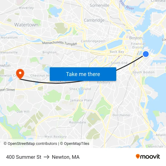 400 Summer St to Newton, MA map