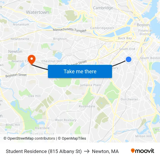 Student Residence (815 Albany St) to Newton, MA map