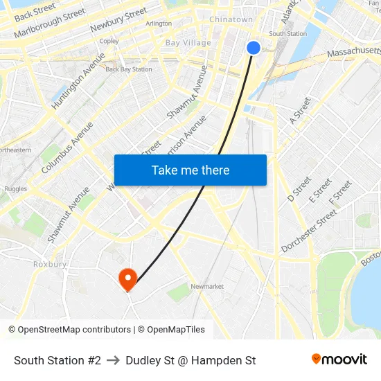 South Station #2 to Dudley St @ Hampden St map