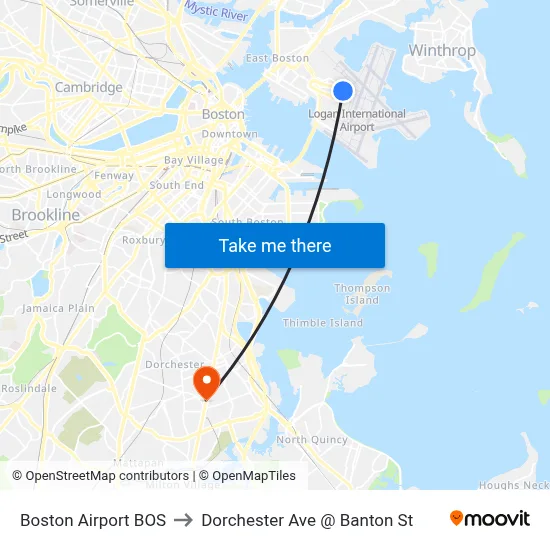 Boston Airport BOS to Dorchester Ave @ Banton St map