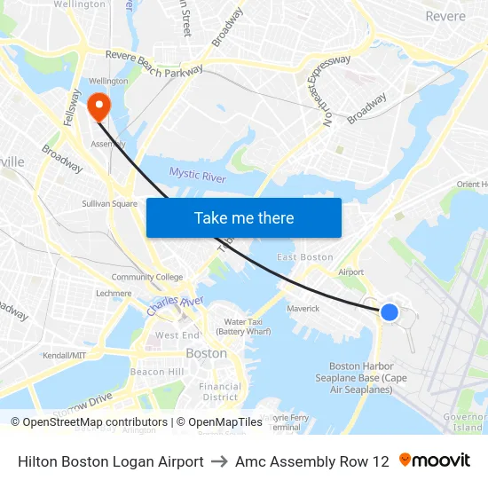 Hilton Boston Logan Airport to Amc Assembly Row 12 map