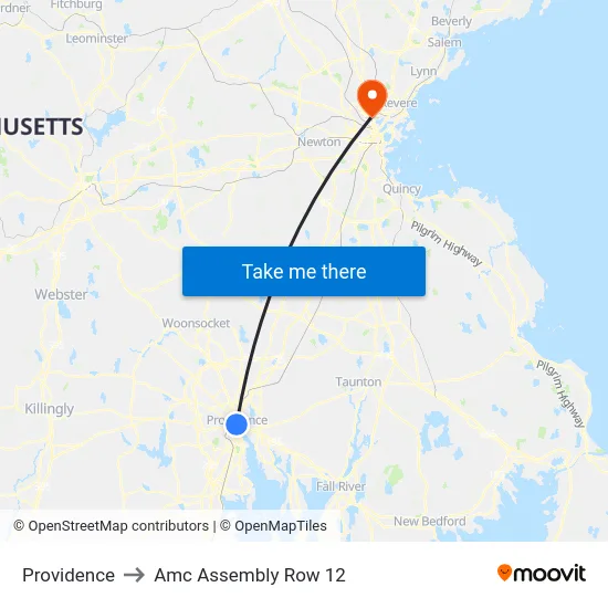 Providence to Amc Assembly Row 12 map