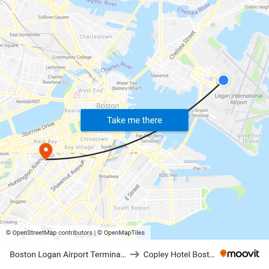 Boston Logan Airport Terminal C to Copley Hotel Boston map