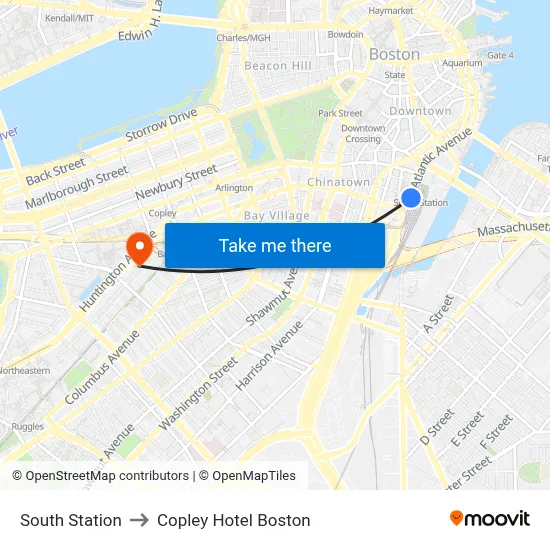 South Station to Copley Hotel Boston map