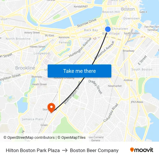 Hilton Boston Park Plaza to Boston Beer Company map