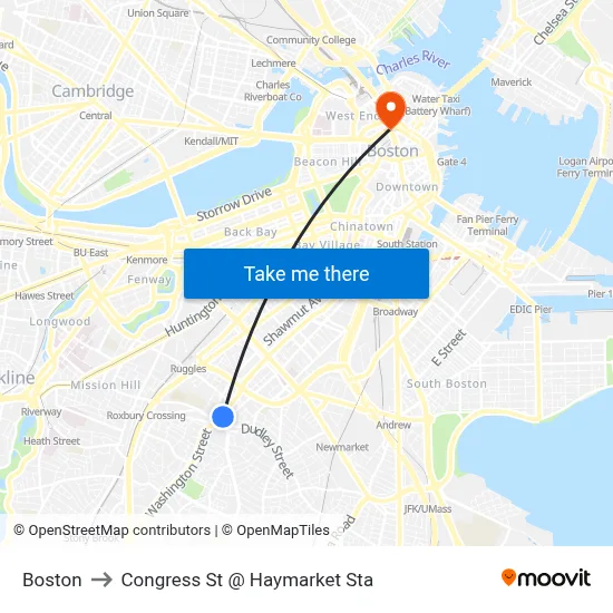 Boston to Congress St @ Haymarket Sta map
