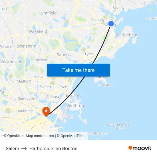Salem to Harborside Inn Boston map