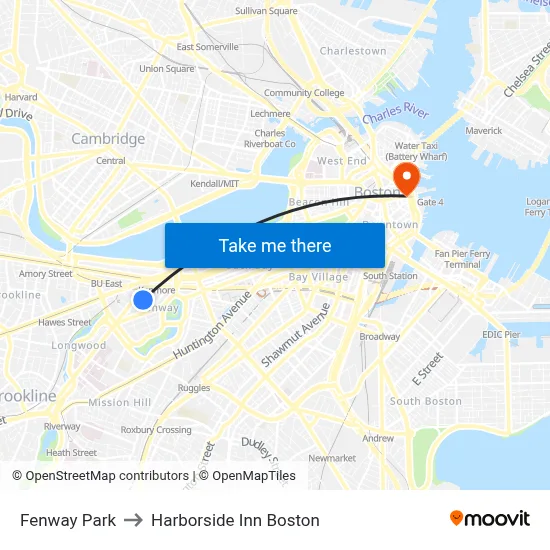 Fenway Park to Harborside Inn Boston map