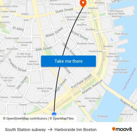 South Station subway to Harborside Inn Boston map
