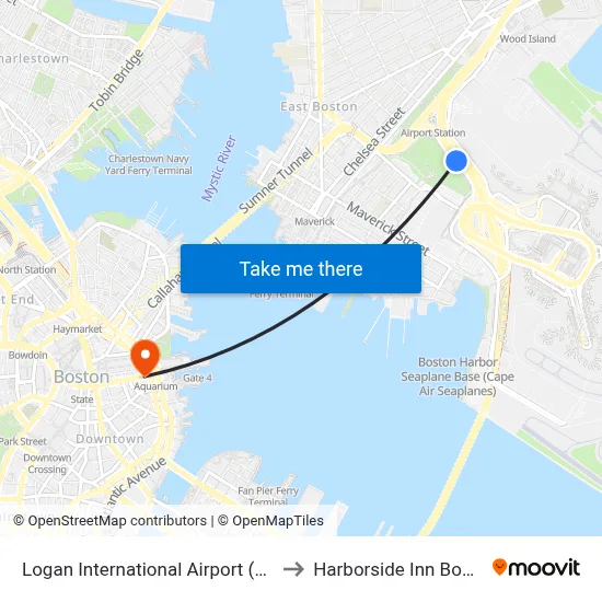 Logan International Airport (BOS) to Harborside Inn Boston map