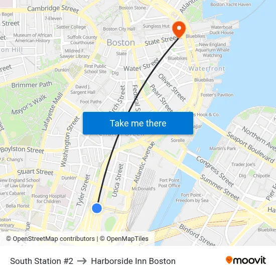 South Station #2 to Harborside Inn Boston map