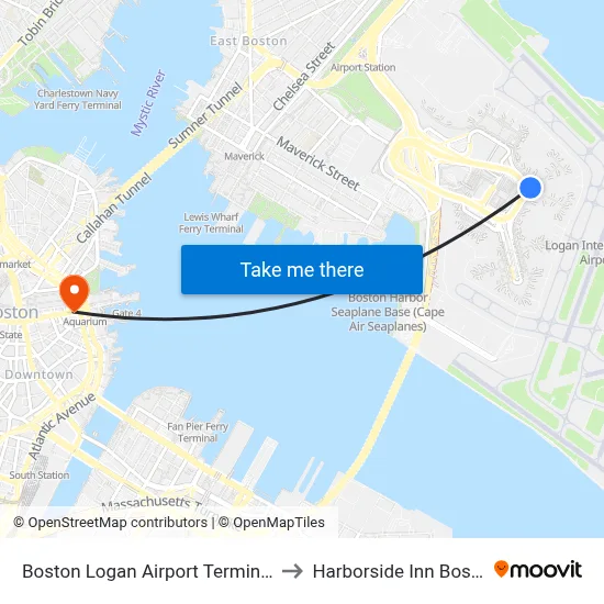 Boston Logan Airport Terminal C to Harborside Inn Boston map
