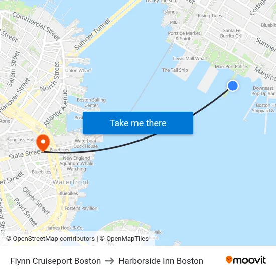 Flynn Cruiseport Boston to Harborside Inn Boston map
