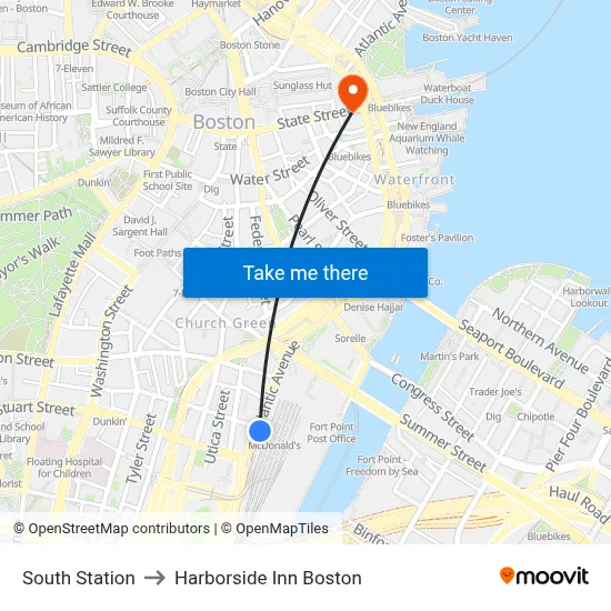 South Station to Harborside Inn Boston map