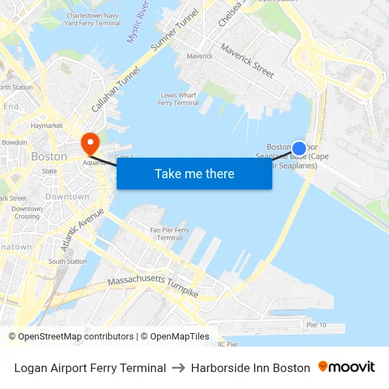 Logan Airport Ferry Terminal to Harborside Inn Boston map