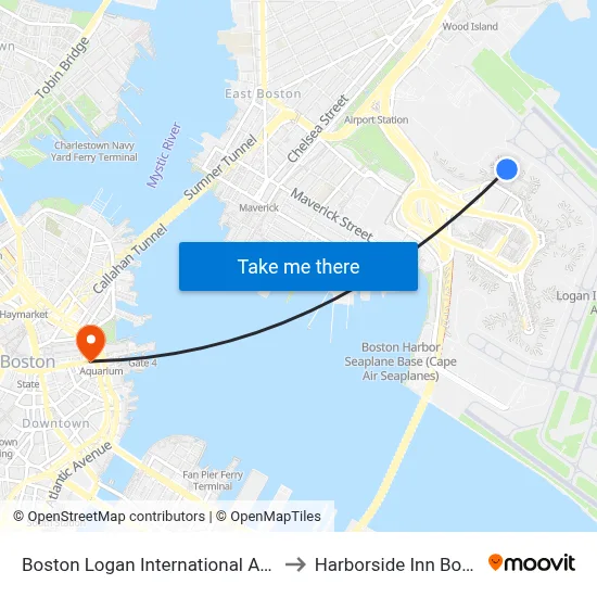 Boston Logan International Airport to Harborside Inn Boston map
