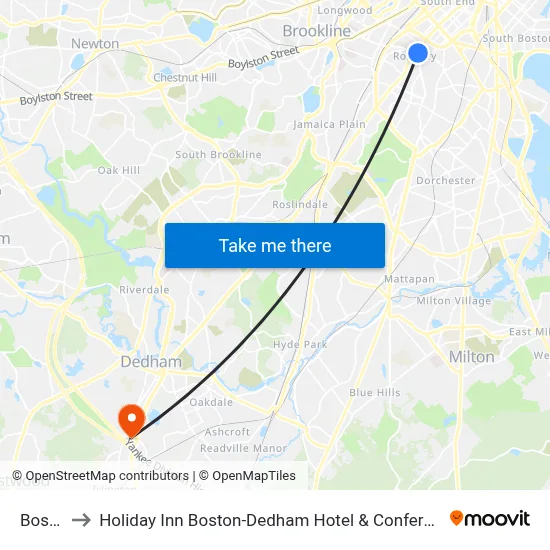 Boston to Holiday Inn Boston-Dedham Hotel & Conference Center map