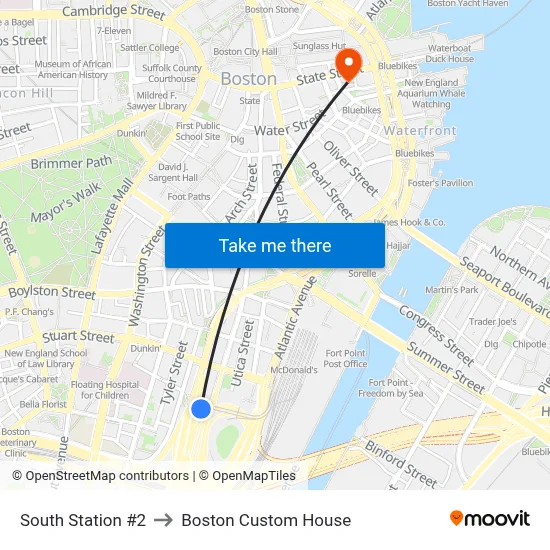 South Station #2 to Boston Custom House map
