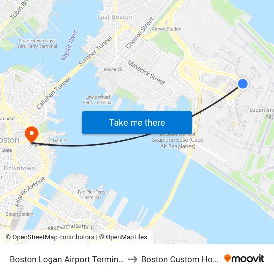 Boston Logan Airport Terminal C to Boston Custom House map