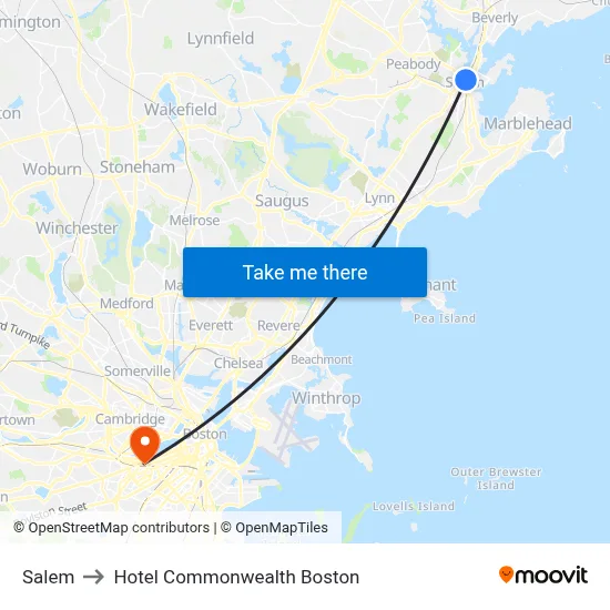 Salem to Hotel Commonwealth Boston map