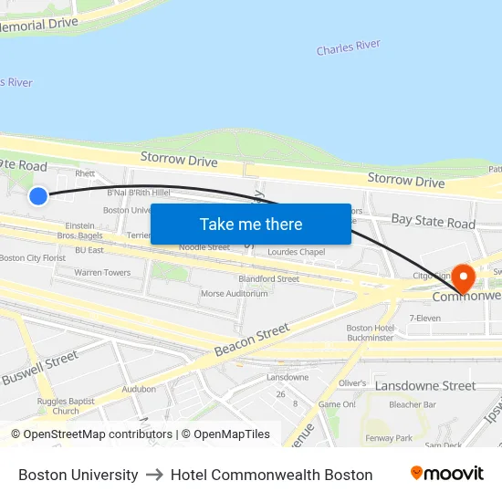 Boston University to Hotel Commonwealth Boston map