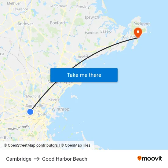 Cambridge to Good Harbor Beach map