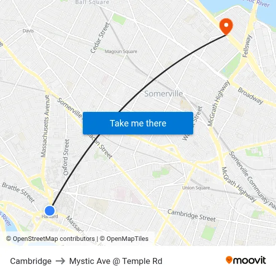 Cambridge to Mystic Ave @ Temple Rd map