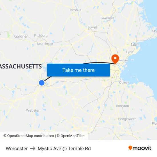 Worcester to Mystic Ave @ Temple Rd map