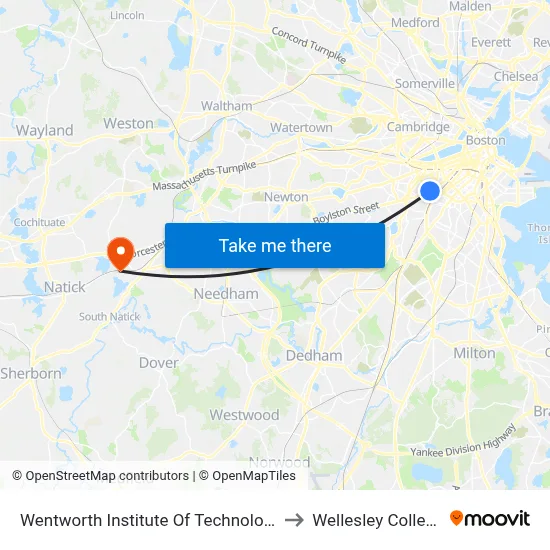 Wentworth Institute Of Technology to Wellesley College map