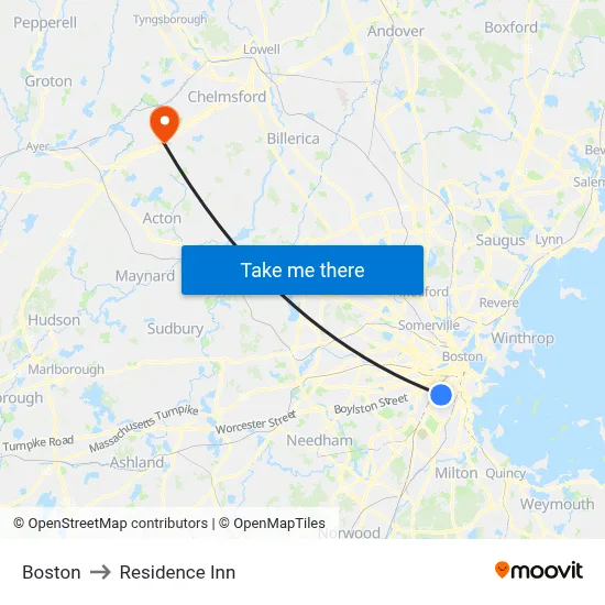 Boston to Residence Inn map