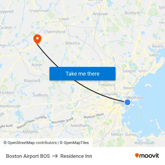 Boston Airport BOS to Residence Inn map