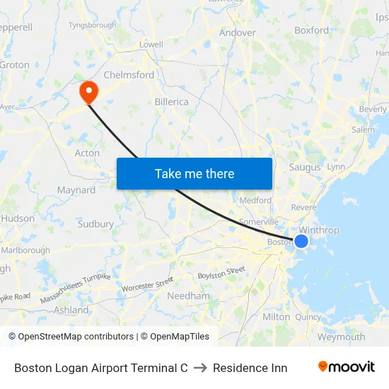 Boston Logan Airport Terminal C to Residence Inn map