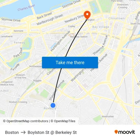 Boston to Boylston St @ Berkeley St map