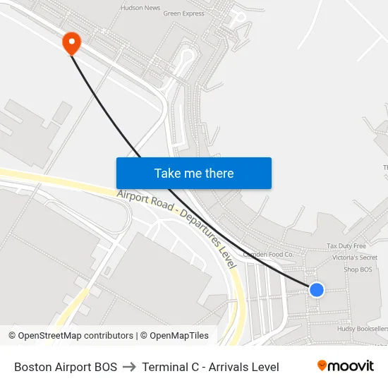 Boston Airport BOS to Terminal C - Arrivals Level map