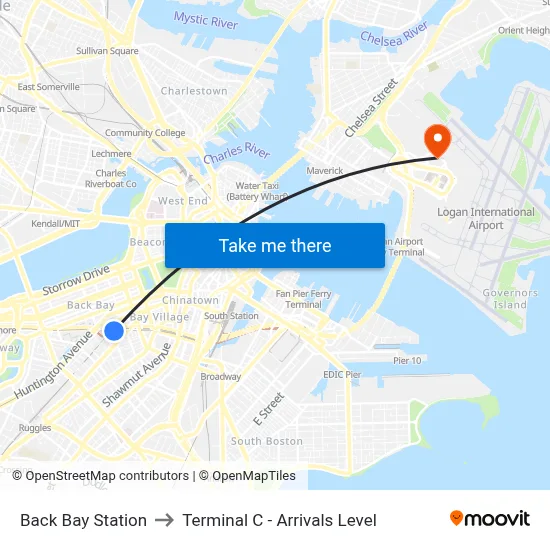 Back Bay Station to Terminal C - Arrivals Level map