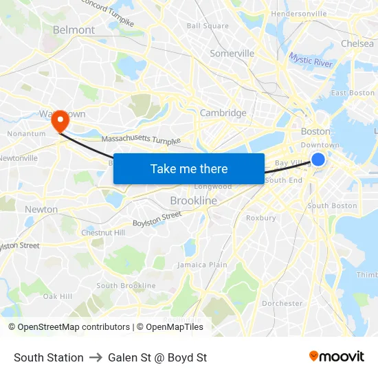 South Station to Galen St @ Boyd St map