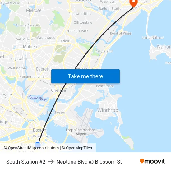 South Station #2 to Neptune Blvd @ Blossom St map