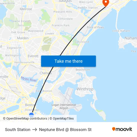 South Station to Neptune Blvd @ Blossom St map