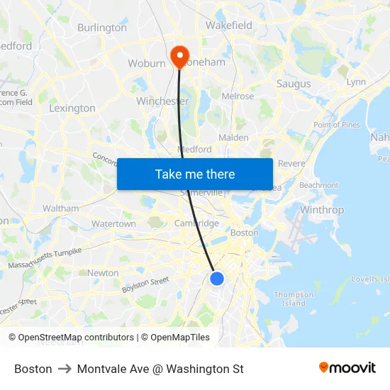 Boston to Montvale Ave @ Washington St map