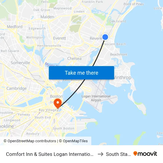 Comfort Inn & Suites Logan International Airport to South Station map