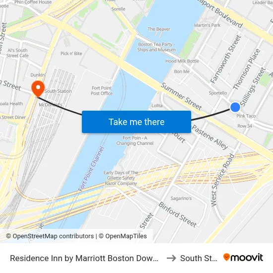 Residence Inn by Marriott Boston Downtown Seaport to South Station map