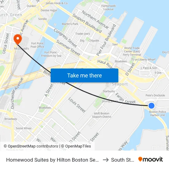 Homewood Suites by Hilton Boston Seaport District to South Station map