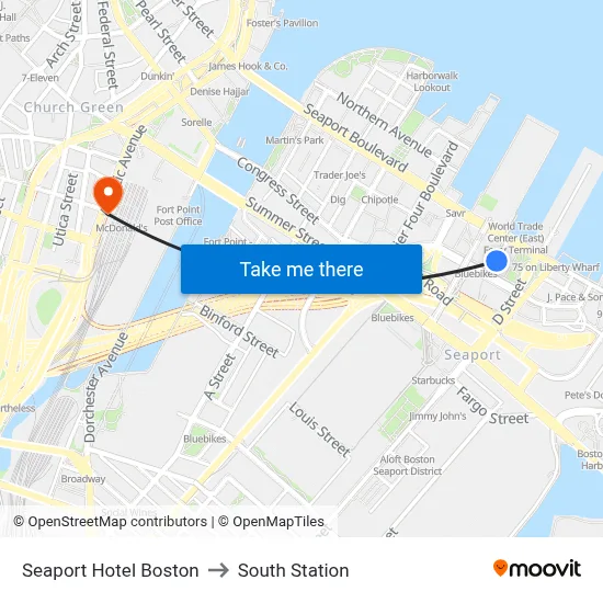 Seaport Hotel Boston to South Station map