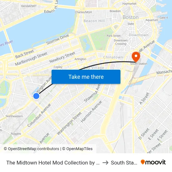 The Midtown Hotel Mod Collection by Sonesta to South Station map