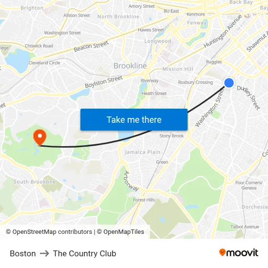 Boston to The Country Club map
